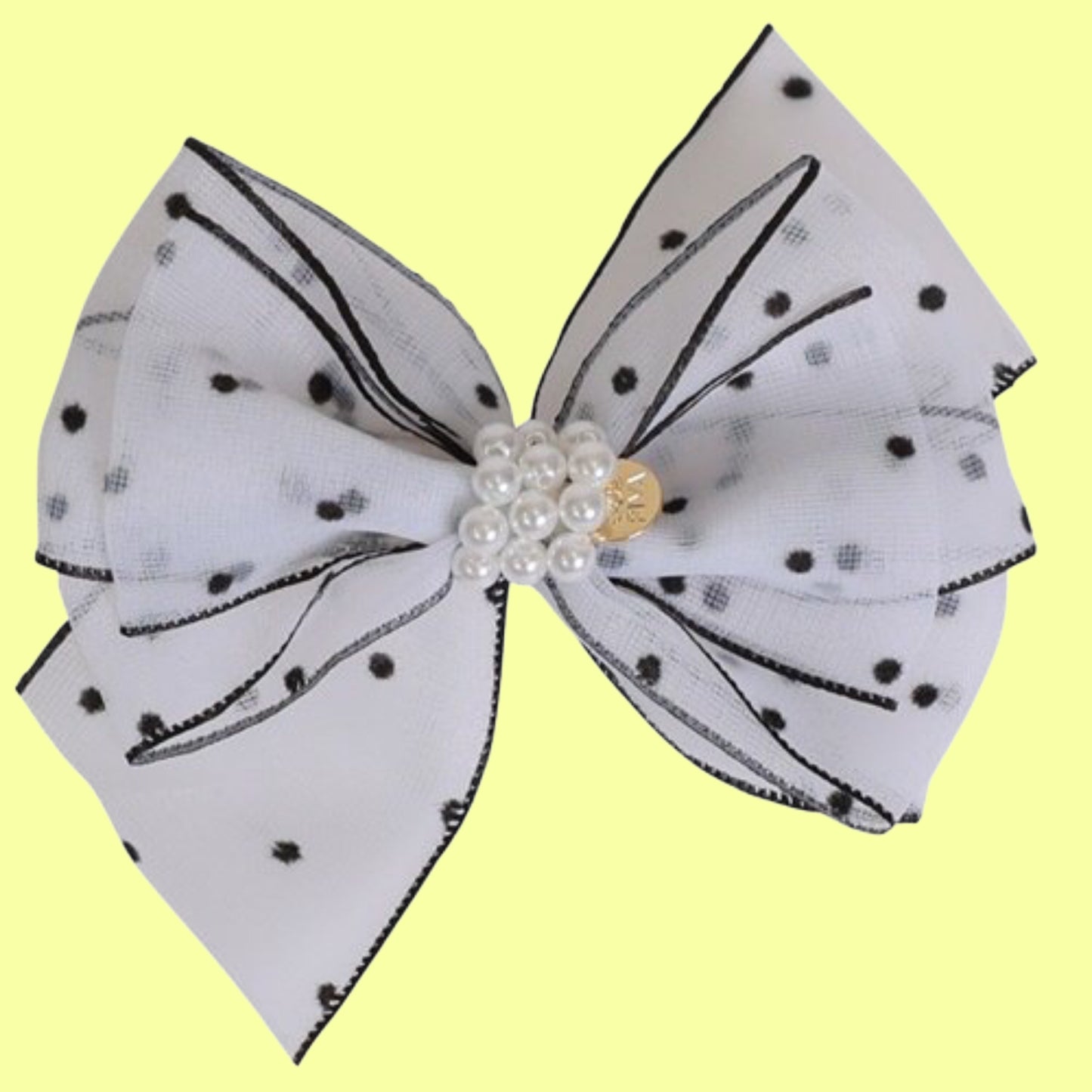 Pearls Embellished Polka Dots Hair Bow Clip